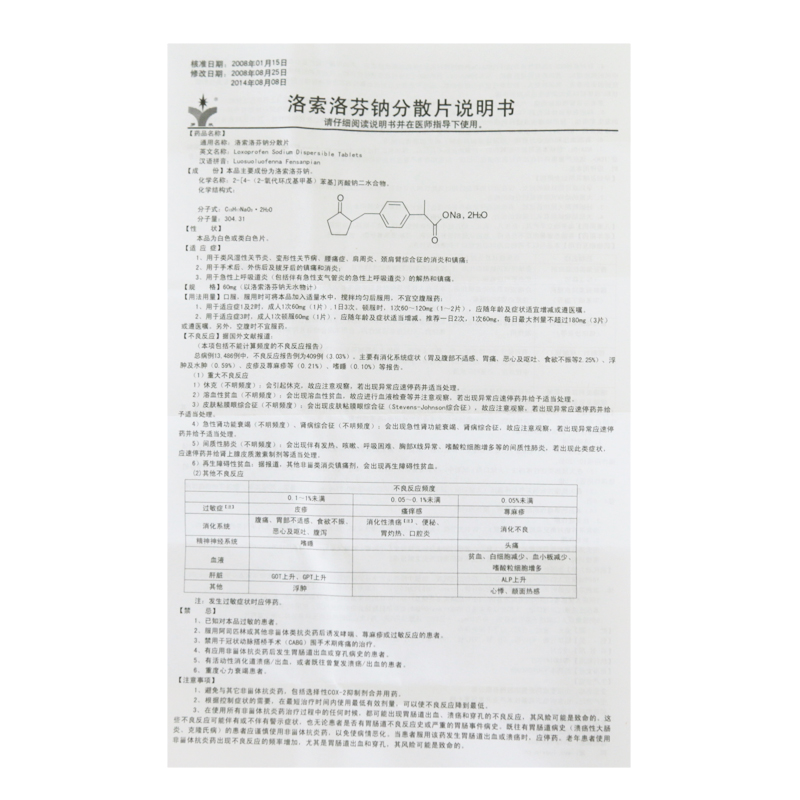 方荆 洛索洛芬钠分散片说明书_价格_副作用_寻医问药